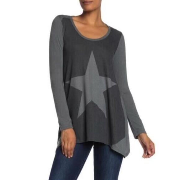 Go Couture Womens Knit Tunic Top in Charcoal with Light Grey Star Size S… - Picture 1 of 6